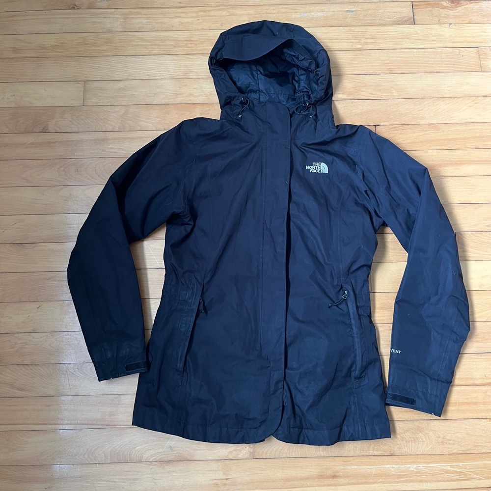 The North Face HyVent Black Insulated Rain Jacket Hooded Parka Womens Small